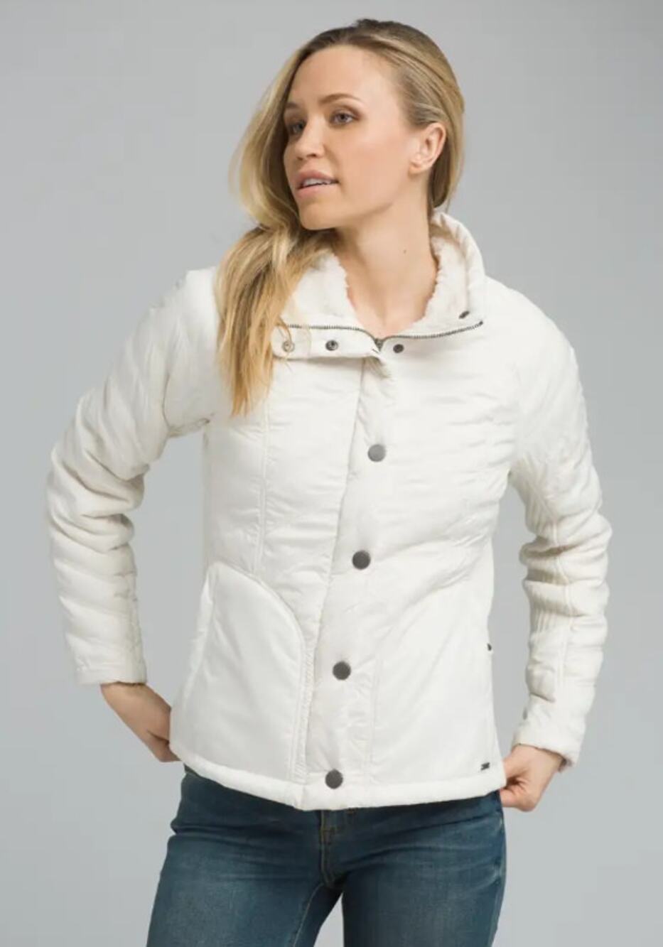 Prana Diva Jacket Bone White NWT Quilted Faux Fur Long Sleeve Women's S